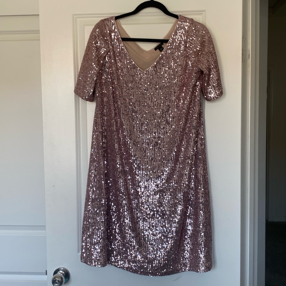NWT Ann Taylor Sequin V Neck Shift Dress Pink Sugar Sparkle Party Sz 8